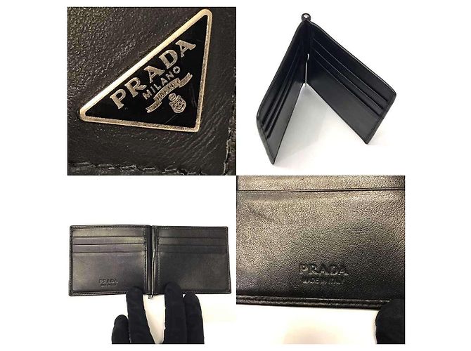 Prada Leather Money Clip Bi-fold Wallet Black - view 4