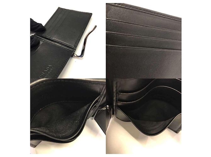 Prada Leather Money Clip Bi-fold Wallet Black - view 5