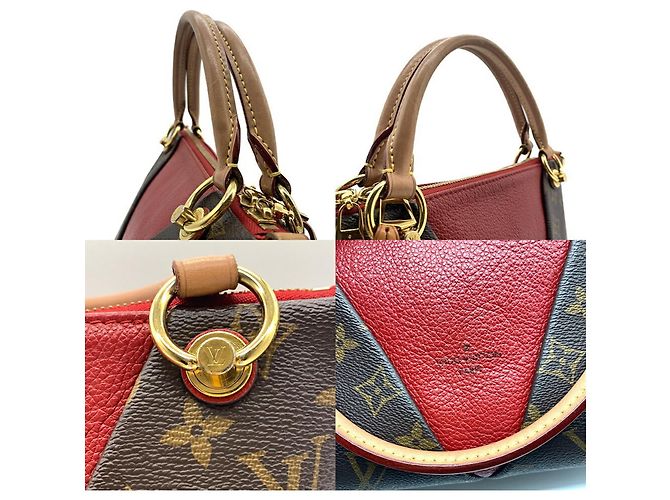 Borsa V Tote BB Monogram Louis Vuitton Marrone Rosso Fuschia Monogramma - vista 5