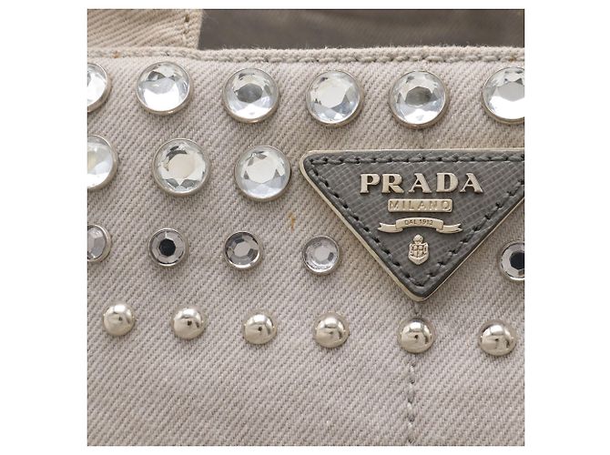 Borsa Tote Canapa Gioiello di Prada Grigio - vista 6