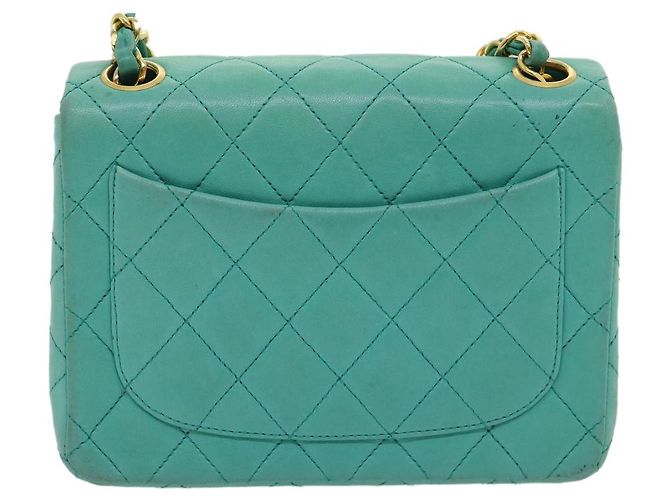Chanel Square Classic Single Flap Quilted Lambskin Mini Blu - vista 2
