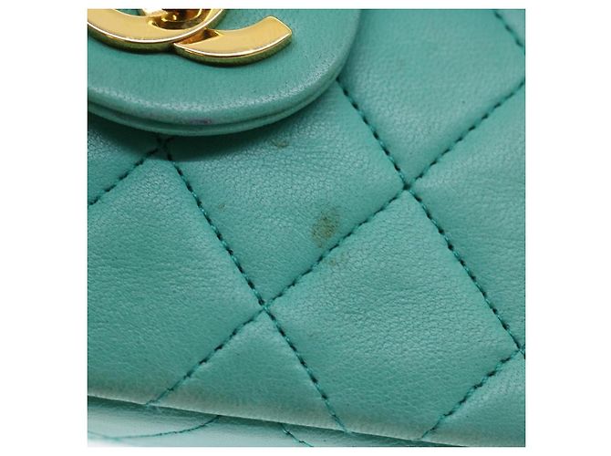 Chanel Square Classic Single Flap Quilted Lambskin Mini Blu - vista 3