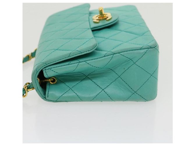 Chanel Square Classic Single Flap Quilted Lambskin Mini Blu - vista 4