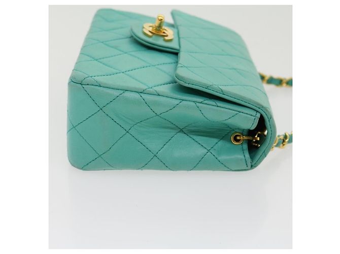 Chanel Square Classic Single Flap Quilted Lambskin Mini Blu - vista 5