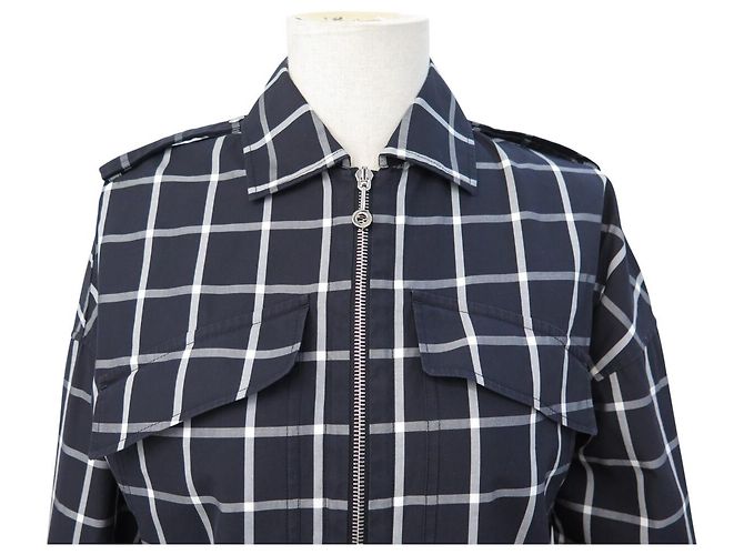 Kelly Hermès NUOVA GIACCA HERMES CON ZIP LOGO CALECHE A QUADRI 34 XS COTONE Blu navy - vista 2