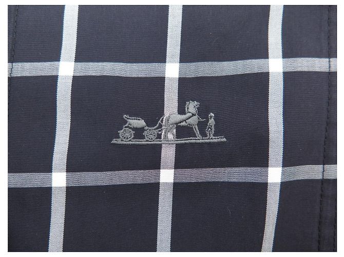 Kelly Hermès NUOVA GIACCA HERMES CON ZIP LOGO CALECHE A QUADRI 34 XS COTONE Blu navy - vista 8