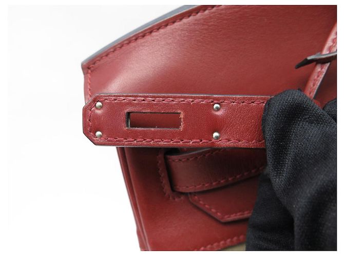 Hermès SAC A MAIN HERMES BIRKIN 35 TOILE BEIGE ET CUIR SWIFT ROUGE 2007 HAND BAG PURSE - vue 11