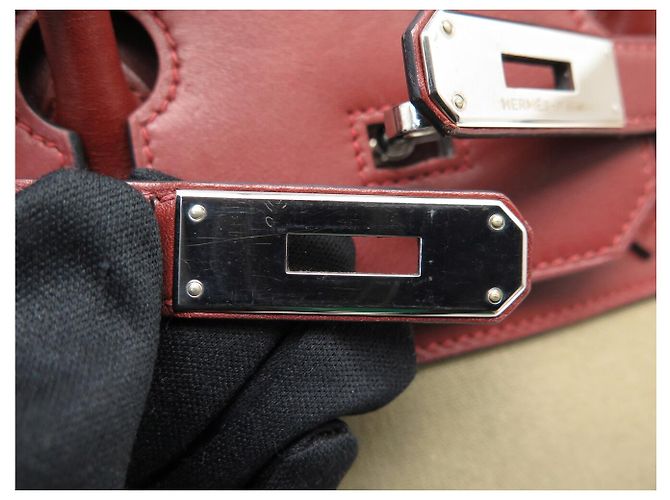 Hermès SAC A MAIN HERMES BIRKIN 35 TOILE BEIGE ET CUIR SWIFT ROUGE 2007 HAND BAG PURSE - vue 12