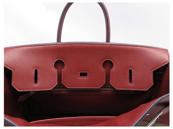 Hermès SAC A MAIN HERMES BIRKIN 35 TOILE BEIGE ET CUIR SWIFT ROUGE 2007 HAND BAG PURSE - vue 13