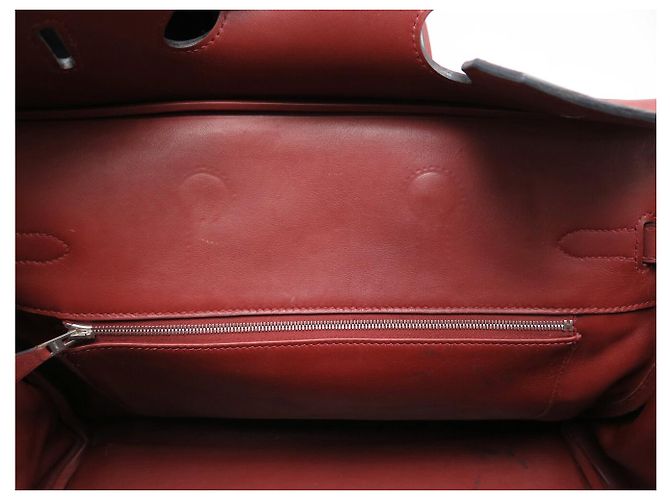 Hermès SAC A MAIN HERMES BIRKIN 35 TOILE BEIGE ET CUIR SWIFT ROUGE 2007 HAND BAG PURSE - vue 14