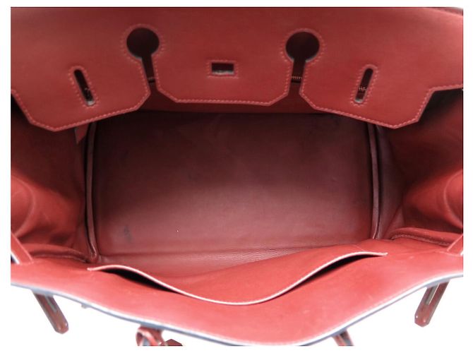 Hermès SAC A MAIN HERMES BIRKIN 35 TOILE BEIGE ET CUIR SWIFT ROUGE 2007 HAND BAG PURSE - vue 15