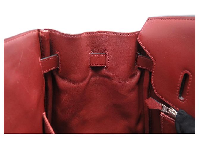 Hermès SAC A MAIN HERMES BIRKIN 35 TOILE BEIGE ET CUIR SWIFT ROUGE 2007 HAND BAG PURSE - vue 17