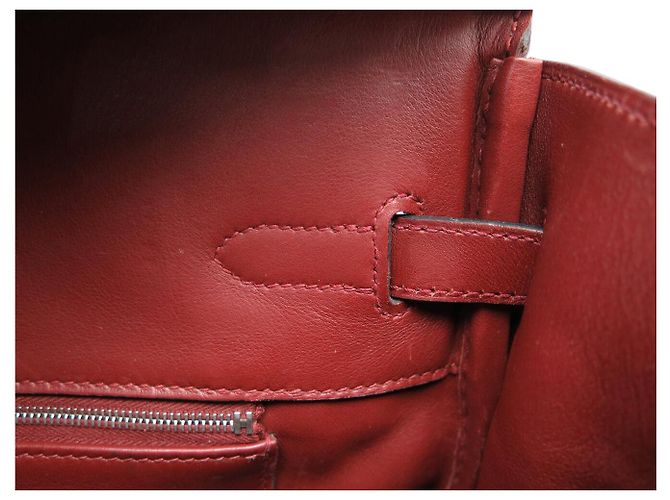 Hermès SAC A MAIN HERMES BIRKIN 35 TOILE BEIGE ET CUIR SWIFT ROUGE 2007 HAND BAG PURSE - vue 19