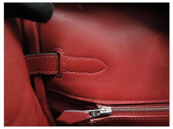 Hermès SAC A MAIN HERMES BIRKIN 35 TOILE BEIGE ET CUIR SWIFT ROUGE 2007 HAND BAG PURSE - vue 20