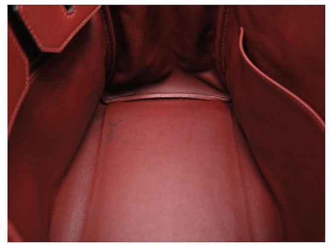 Hermès SAC A MAIN HERMES BIRKIN 35 TOILE BEIGE ET CUIR SWIFT ROUGE 2007 HAND BAG PURSE - vue 24