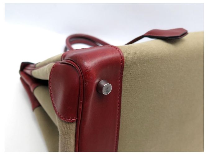 Hermès SAC A MAIN HERMES BIRKIN 35 TOILE BEIGE ET CUIR SWIFT ROUGE 2007 HAND BAG PURSE - vue 27