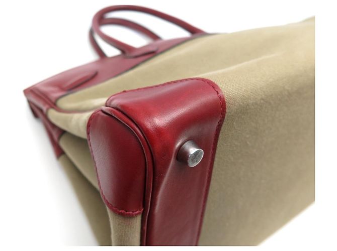 Hermès SAC A MAIN HERMES BIRKIN 35 TOILE BEIGE ET CUIR SWIFT ROUGE 2007 HAND BAG PURSE - vue 29