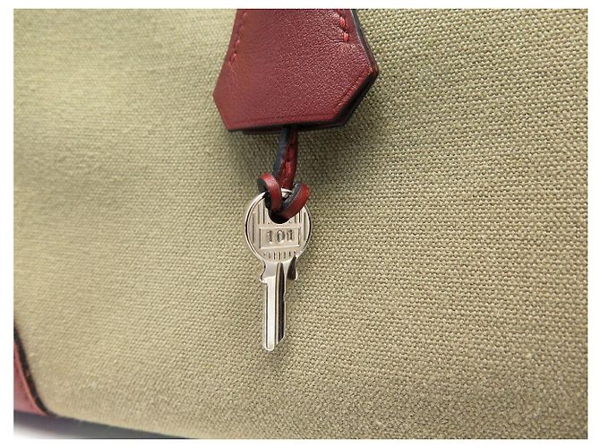 Hermès SAC A MAIN HERMES BIRKIN 35 TOILE BEIGE ET CUIR SWIFT ROUGE 2007 HAND BAG PURSE - vue 6