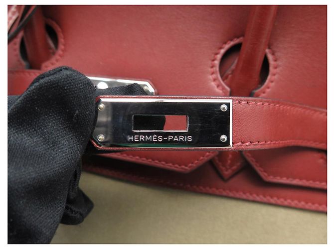 Hermès SAC A MAIN HERMES BIRKIN 35 TOILE BEIGE ET CUIR SWIFT ROUGE 2007 HAND BAG PURSE - vue 9