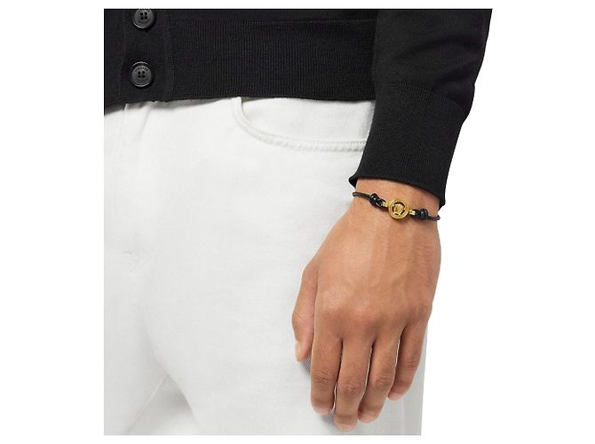 Versace Pulseira de couro preto e dourado - vista 2