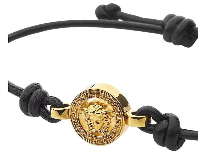 Versace Pulseira de couro preto e dourado - vista 3