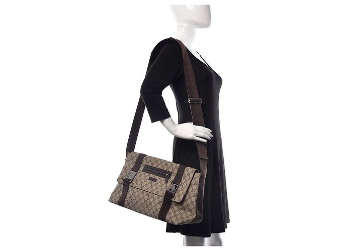 GUCCI GG Plus Monogram Umhängetasche mit doppelter Schnalle Beige/Braun - Ansicht 14