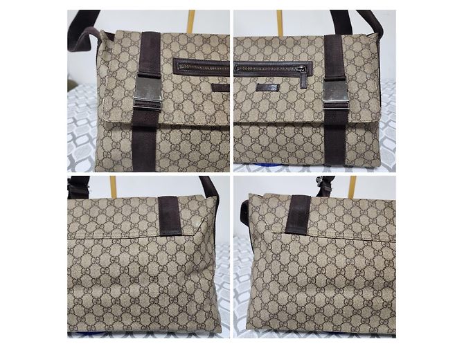 GUCCI GG Plus Monogram Umhängetasche mit doppelter Schnalle Beige/Braun - Ansicht 7