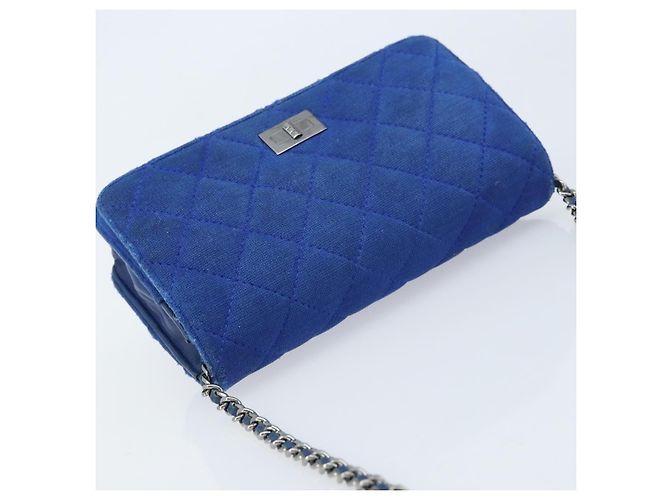 Wallet On Chain Cartera Chanel con cadena de lona Azul marino - vista 6