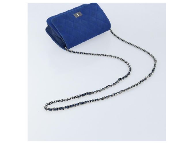 Wallet On Chain Cartera Chanel con cadena de lona Azul marino - vista 7