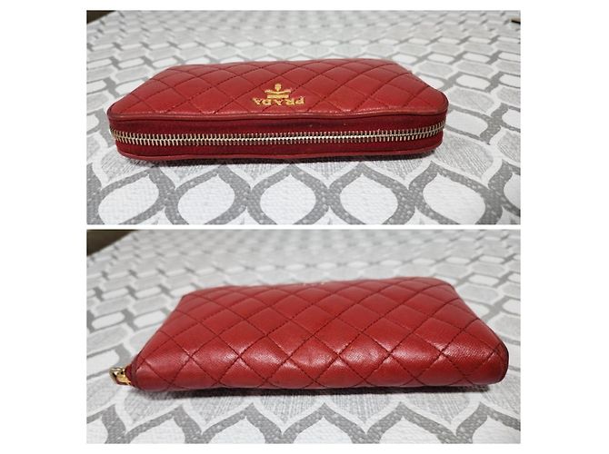 Prada Quilted Leather Zippy Wallet Red - view 6