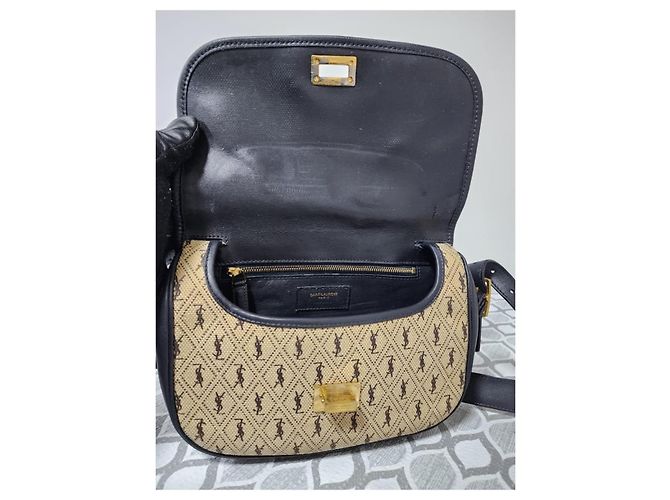 Borsa a tracolla in tela con monogramma Yves Saint Laurent Nero Blu navy - vista 10