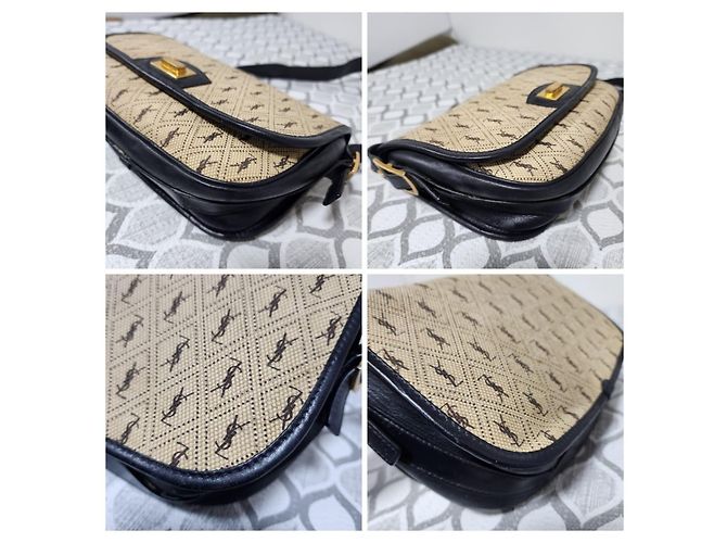 Borsa a tracolla in tela con monogramma Yves Saint Laurent Nero Blu navy - vista 11