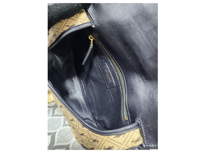 Borsa a tracolla in tela con monogramma Yves Saint Laurent Nero Blu navy - vista 12