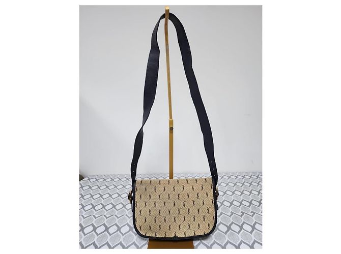 Borsa a tracolla in tela con monogramma Yves Saint Laurent Nero Blu navy - vista 3