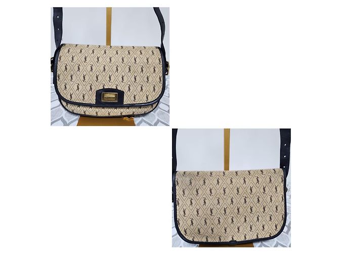 Borsa a tracolla in tela con monogramma Yves Saint Laurent Nero Blu navy - vista 4