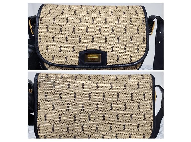 Borsa a tracolla in tela con monogramma Yves Saint Laurent Nero Blu navy - vista 6