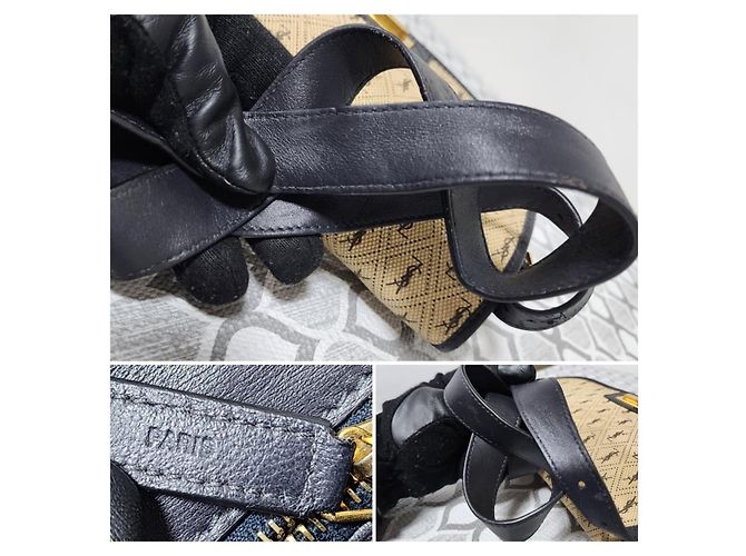 Borsa a tracolla in tela con monogramma Yves Saint Laurent Nero Blu navy - vista 7