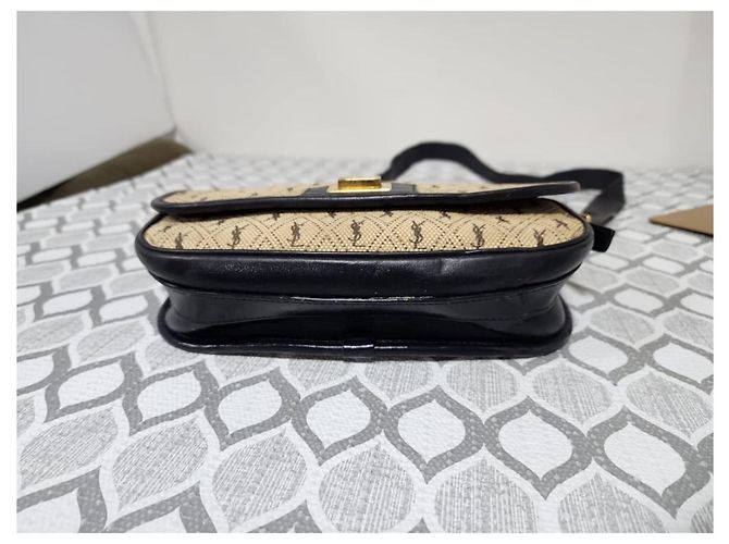 Borsa a tracolla in tela con monogramma Yves Saint Laurent Nero Blu navy - vista 8