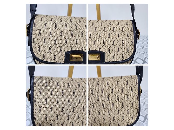Borsa a tracolla in tela con monogramma Yves Saint Laurent Nero Blu navy - vista 9