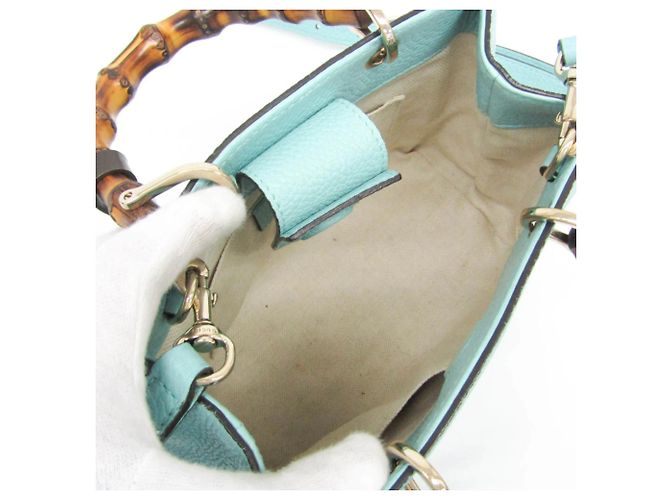 Borsa Shopper Mini in Pelle Gucci Bamboo Blu - vista 3