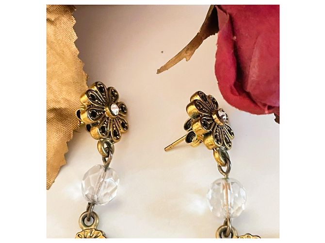 Magnifici orecchini DOLCE & GABBANA dorati con croce barocca e swarovski - vista 10