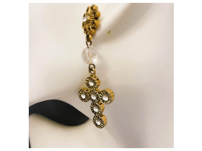 Magnifici orecchini DOLCE & GABBANA dorati con croce barocca e swarovski - vista 11