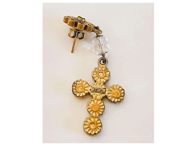 Magnifici orecchini DOLCE & GABBANA dorati con croce barocca e swarovski - vista 5