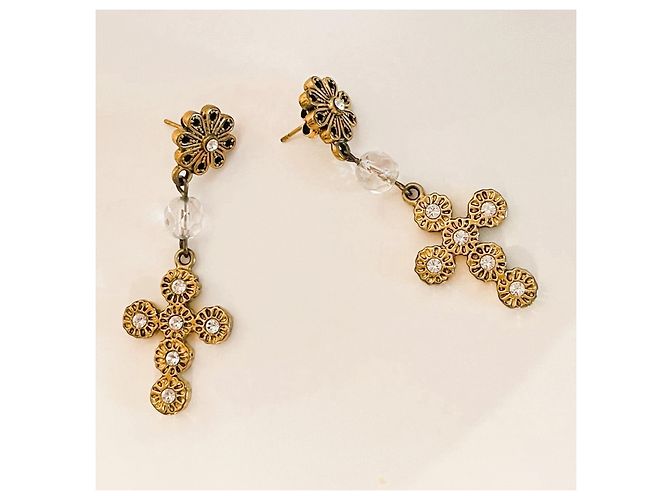 Magnifici orecchini DOLCE & GABBANA dorati con croce barocca e swarovski - vista 6