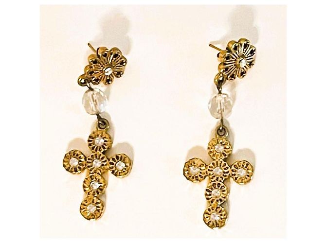 Magnifici orecchini DOLCE & GABBANA dorati con croce barocca e swarovski - vista 8
