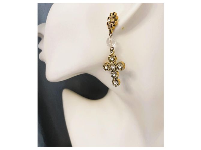 Magnifici orecchini DOLCE & GABBANA dorati con croce barocca e swarovski - vista 9