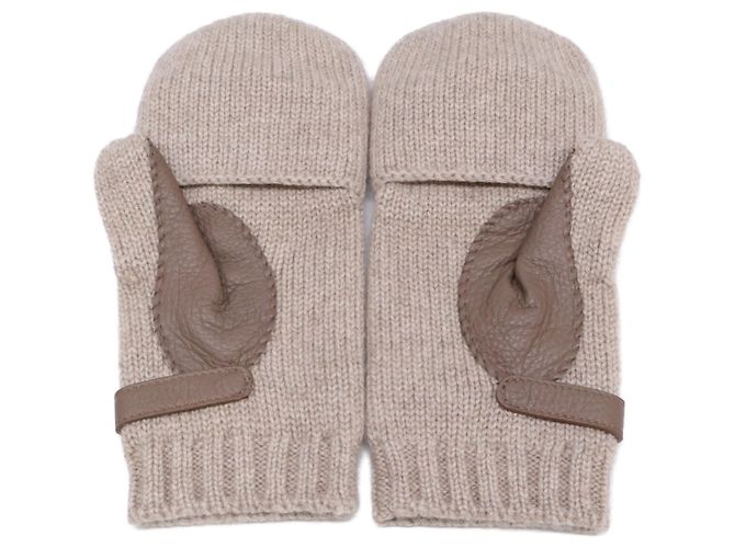 Hermès Lionel Kaschmir Strickhandschuhe aus Hirschleder Beige - Ansicht 3