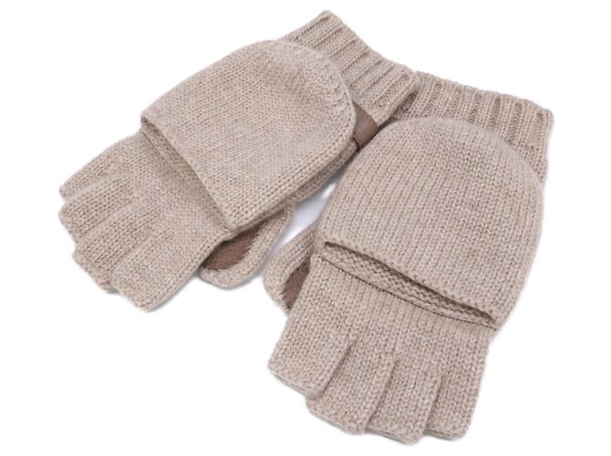 Hermès Lionel Kaschmir Strickhandschuhe aus Hirschleder Beige - Ansicht 4