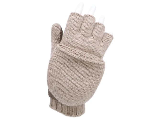 Hermès Lionel Kaschmir Strickhandschuhe aus Hirschleder Beige - Ansicht 7