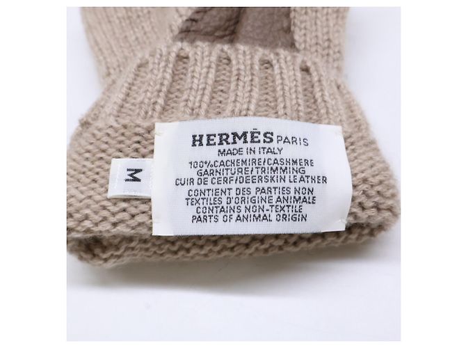 Hermès Lionel Kaschmir Strickhandschuhe aus Hirschleder Beige - Ansicht 8